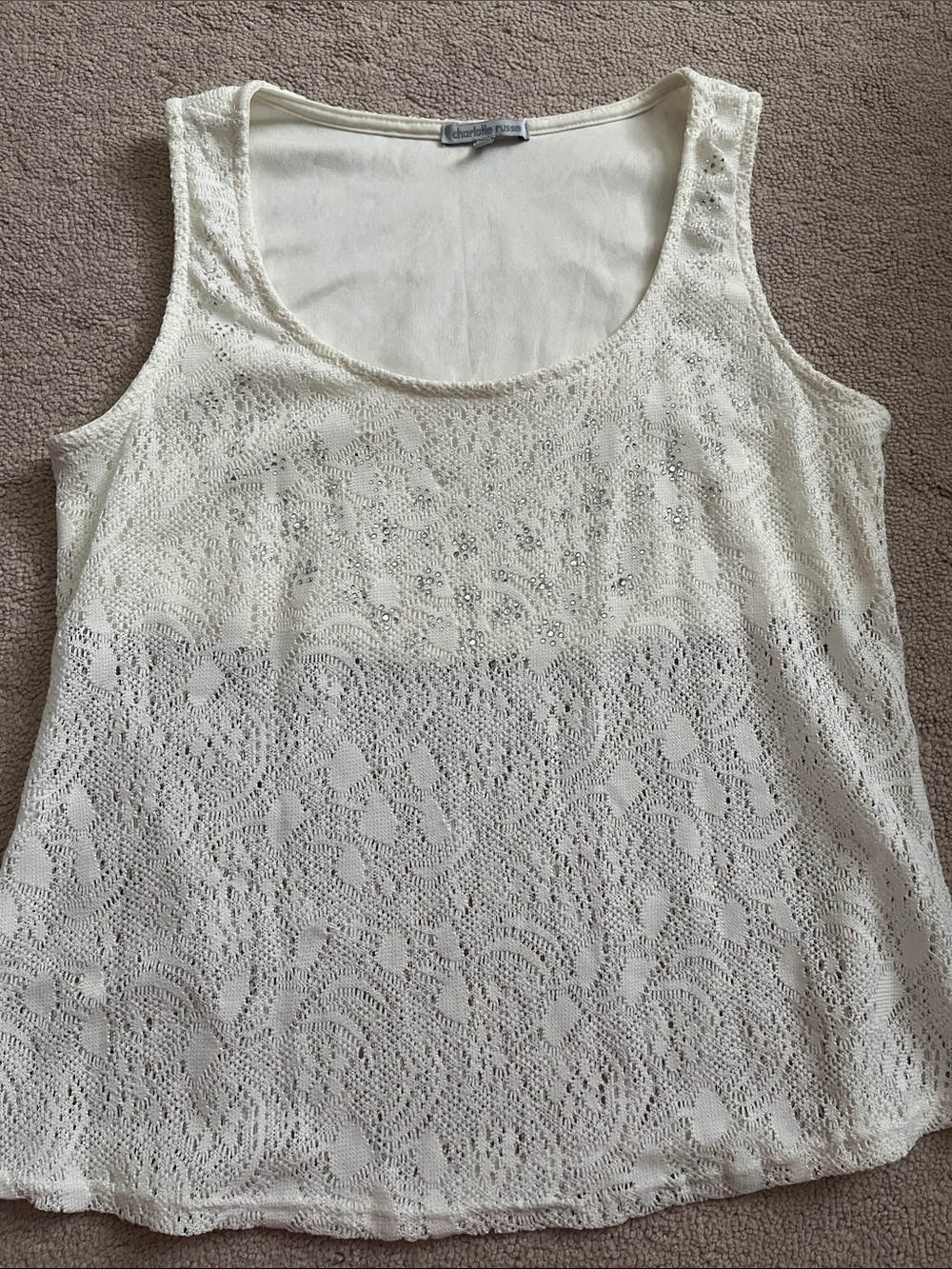 Charlotte Russe White/Cream Lace Layered Tank Top